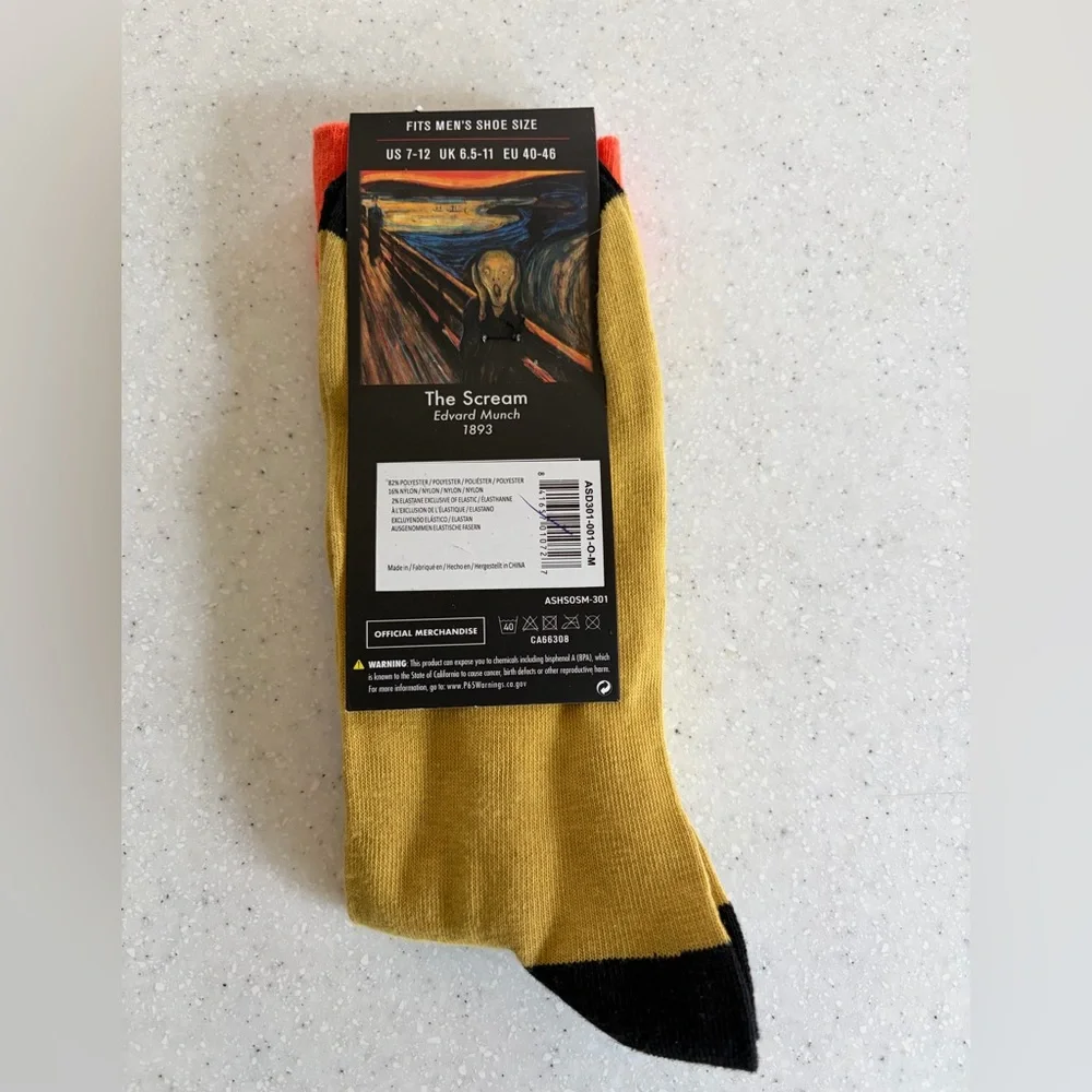 NWT The Scream' Decorative Artist Socks Blue/Gold Men’s Shoe Sz 7-12 E. Munch